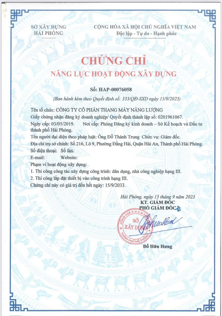 Chứng chỉ năng lực hoạt động xây dựng